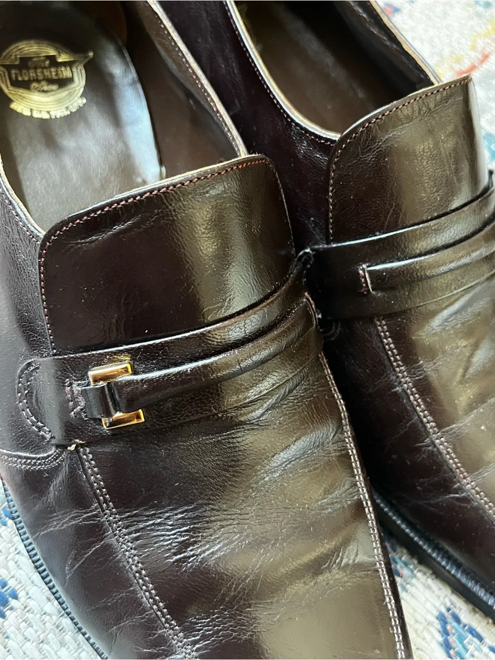Florsheim Dark Oxblood Leather Slip-On Loafers with Gold Accents Size 9.5E